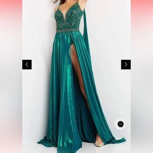 Jovani - 07249 Plunging Sweetheart A-Line Gown With Cape